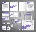 White design corporate identity template with purple arrow. Business branding stationery set. Royalty Free Stock Photo