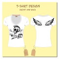 White design girl's T-shirts with wings, rock, skull, with the Royalty Free Stock Photo