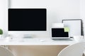 White designer desktop with pc and laptop Royalty Free Stock Photo