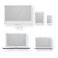 White desktop computer display screen smartphone tablet portable notebook or laptop. Royalty Free Stock Photo