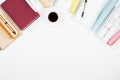 White desktop with various items Royalty Free Stock Photo