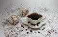 White dessert and coffee grains