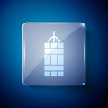 White Detonate dynamite bomb stick icon isolated on blue background. Time bomb - explosion danger concept. Square glass Royalty Free Stock Photo