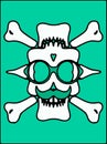 White devil skull with glasses and green background