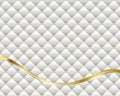 Vector Abstract White diamond shape upholstery luxury background with golden buttons border & golden ribbon