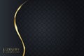 Abstract modern luxury black lined background vector dark layers with shadow and curved golden strip Royalty Free Stock Photo