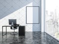 White diamond tile manager office interior, poster