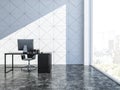 White diamond tiles manager office interior