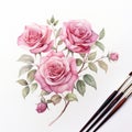 White Diamond Watercolor Roses: High Detail Painting For Product Photography