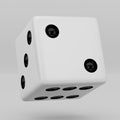 White dice with black dots hanging in half turn showing number 2 isolated on white background Royalty Free Stock Photo