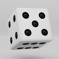 White dice with black dots hanging in half turn showing number 5 isolated on white background Royalty Free Stock Photo