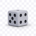 White dice with black dots. Realistic isolated image with shadow. Tool for random selection