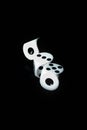 White dice in motion on a black background. Royalty Free Stock Photo