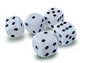 White dices on white background with drop shadows - thrown in a craps game, yatzy or any kind of dice game