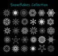 White different snowflakes collection. Winter paper cut design element set. Vector isolated crystal flake silhouettes Royalty Free Stock Photo