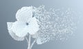 White digital flower viola disintegrates to 3d pixels