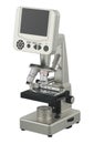 White Digital Microscope with black screen, 3D rendering Royalty Free Stock Photo
