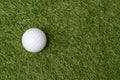 White dimple hockey ball on green grass. Professional sport concept Royalty Free Stock Photo