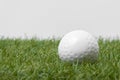 White dimple hockey ball on green grass. Professional sport concept Royalty Free Stock Photo