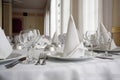 White dining table in a restaurant