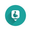 White Disabled wheelchair icon isolated with long shadow. Disabled handicap sign. Green circle button. Vector