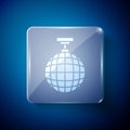White Disco ball icon isolated on blue background. Square glass panels. Vector Royalty Free Stock Photo