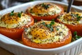 White dish with four tomato and egg omelets Royalty Free Stock Photo