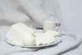 White dishes at white fabric as a background Royalty Free Stock Photo