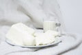 White dishes at white fabric as a background Royalty Free Stock Photo
