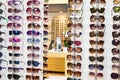 Selection of branded eyeglasses in an optician retail shop in Poland. Royalty Free Stock Photo