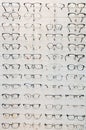 Selection of branded eyeglasses in an optician retail shop in Poland. Royalty Free Stock Photo