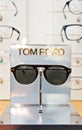Tom Ford branded eyeglasses in an optician retail shop in Poland.