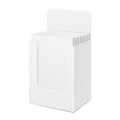 White Display Holder Box POS POI Cardboard Blank Filled. Products On White Background Isolated. Mockup.