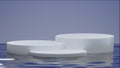 White display stand in water lit by studio lights From design with 3D rendering. 3d podium. Royalty Free Stock Photo