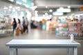 White Display Table with Blurred Drugstore Interior Background Royalty Free Stock Photo