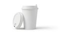 White disposable coffee cup with lid and straw on white background Royalty Free Stock Photo