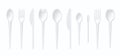 White disposable cutlery realistic set vector illustration. Collection plastic hygienic tableware