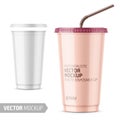 White disposable plastic cup with lid and straw.