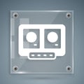 White DJ remote for playing and mixing music icon isolated on grey background. DJ mixer complete with vinyl player and Royalty Free Stock Photo