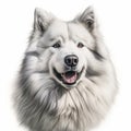 Realistic Samoyed Dog Portrait In Detailed Charcoal Drawing