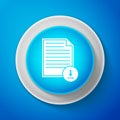 White Document with download icon isolated on blue background. File document symbol. Circle blue button with white line