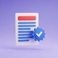 White Document with Blue Lines and Red Header with a Blue Checkmark Gear Icon paper report Royalty Free Stock Photo
