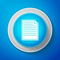 White Document icon isolated on blue background. Checklist icon. Business concept. Circle blue button with white line