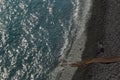 White dog on a black sand and stone beach Nice, France Royalty Free Stock Photo