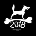 2018 a white dog with a bone for the new year for a logo, emblem, background, banner ... Royalty Free Stock Photo