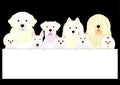 White dog group with white board Royalty Free Stock Photo