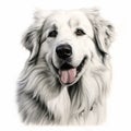 Realistic White Dog Portrait Drawing In Detailed Charcoal Style