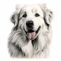 Realistic White Dog Portrait Drawing In Detailed Charcoal Style