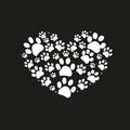 White dog paw print made of heart vector illustration Royalty Free Stock Photo