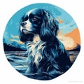 Majestic Dog In The Sea: Dark Navy And Light Azure Graphic Illustration